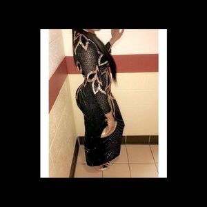 Black & gold sequin & beaded evening/prom dress with back  split